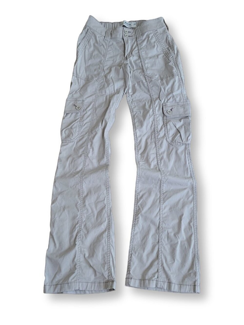 Hollister Mid Rise Cargo Bootcut Beige Utility Trousers (W23)